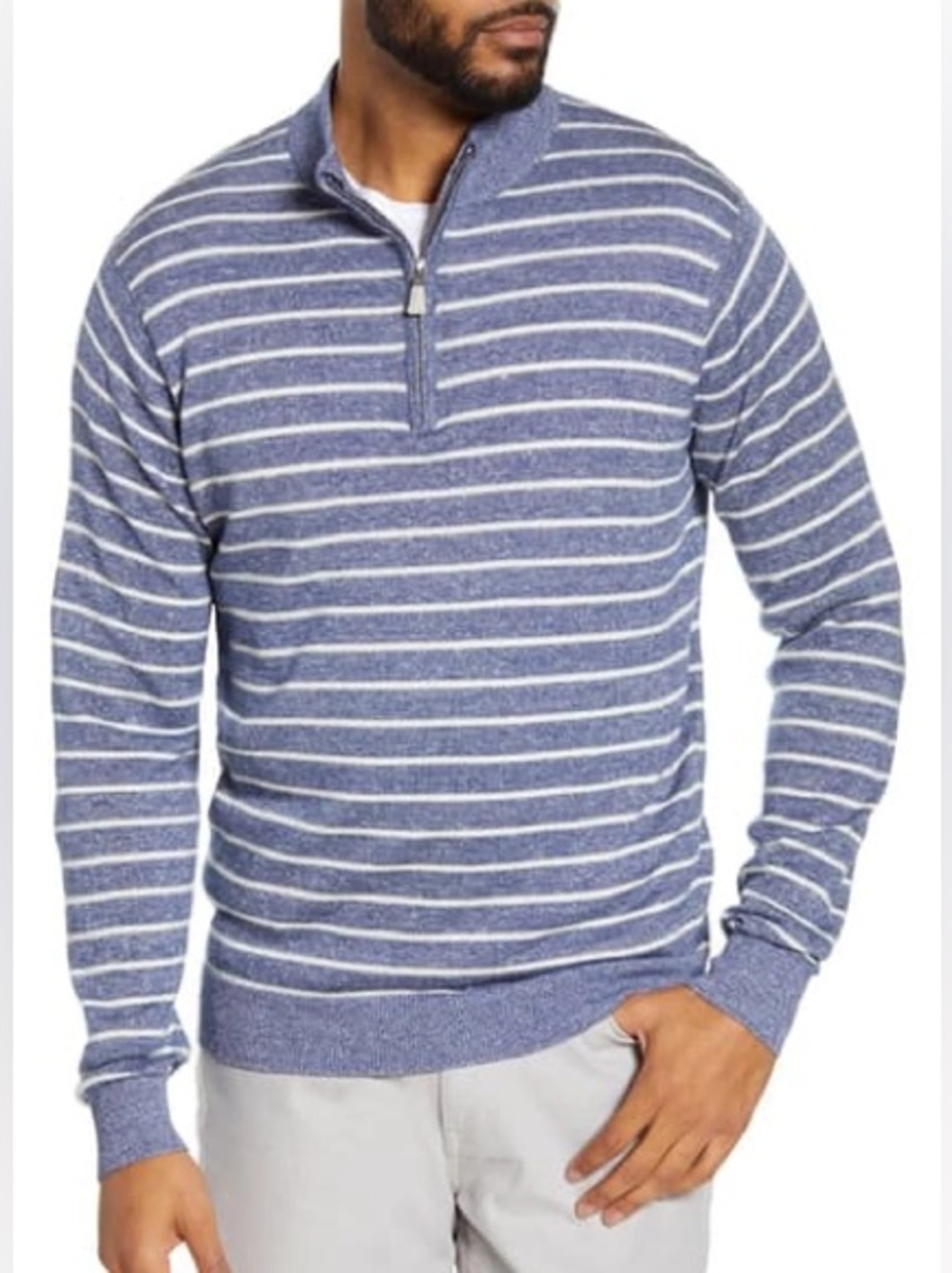 NEW Peter Millar Crown Cool 1/4 Zip Sweater Wells Stripe Blue White Sz Medium